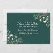 Emerald Green and Gold Wedding Save the Date (Voorkant)