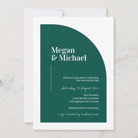 Emerald Green Arch Modern Wedding Uitnodiging (Voorkant)