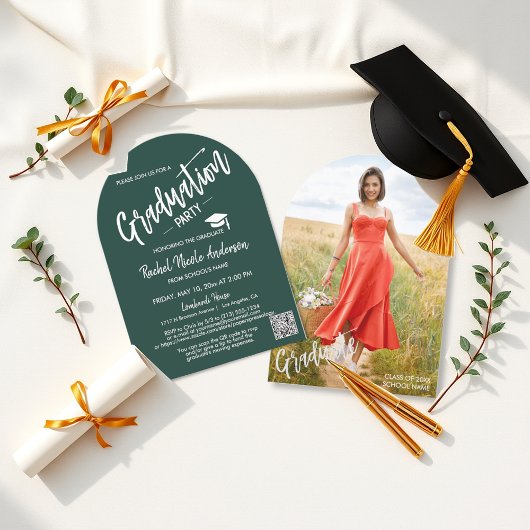 Emerald Green Arch Photo Grad Invitation