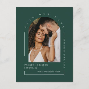 Emerald Green Arch Photo QR Code Save Our Date Briefkaart