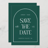 Emerald Green Arch Retro Minimalist Modern Font Save The Date (Voorkant / Achterkant)