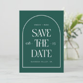 Emerald Green Arch Retro Minimalist Modern Font Save The Date (Staand voorkant)