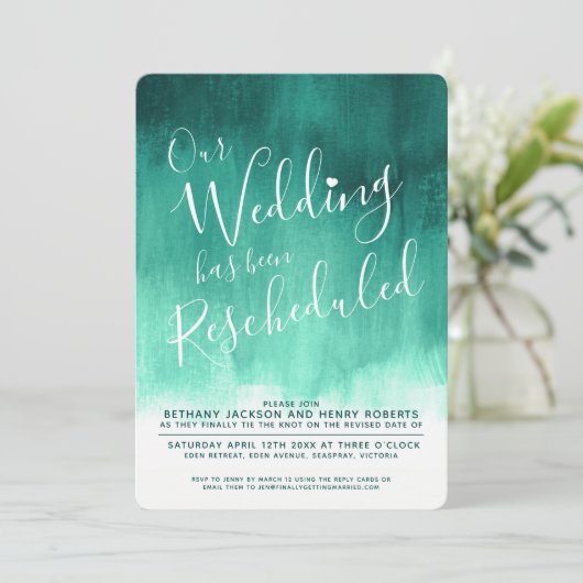 Emerald green art herschikt huwelijksuitnodiging kaart (Staand voorkant)