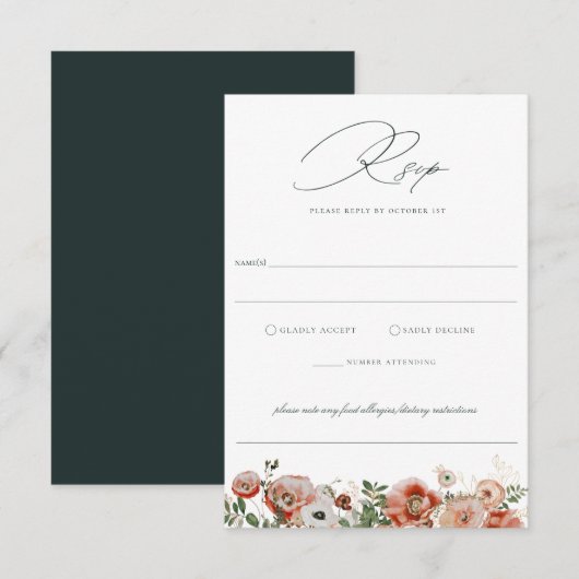 Emerald Green Automne Floral Wedal Carte RSVP (Devant / Derrière)