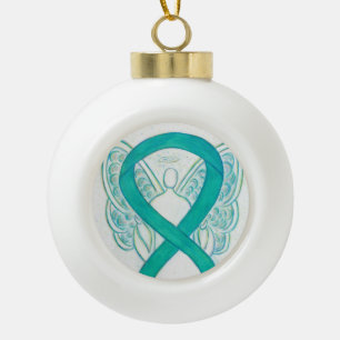 Emerald Green Awareness Ribbon Guardian Angel Keramische Bal Ornament
