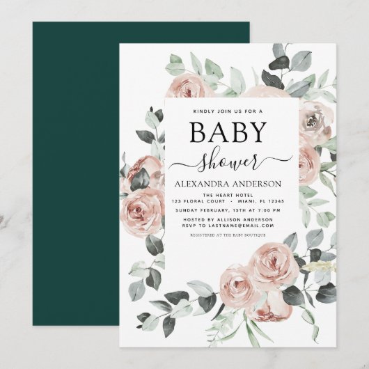 Emerald Green Baby shower Floral Greenery Kaart (Voorkant / Achterkant)