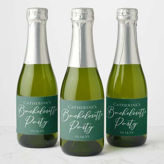 Emerald Green Bachelorette Party Personalized Mini Sparkling Wijnetiket (Flessen)