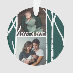 Emerald Green Birch Tree Love & Joy Multiple Photo Ornament