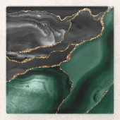 Emerald Green Black Gold Agate Glazen Onderzetter (Voorkant)