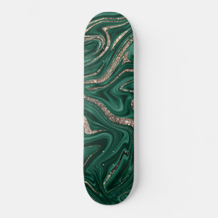 Emerald Green Black Gold Glitter Marmer #1 Skateboard