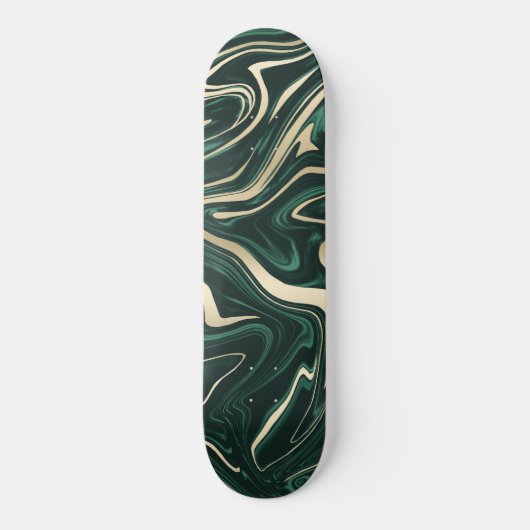 Emerald Green Black Gold Marble #3 (Faux-Folie) Skateboard (Voorkant)