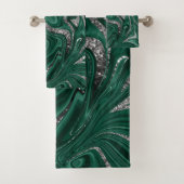 Emerald Green Black Silver Glitter Marble #1  Bad Handdoek (Insitu)