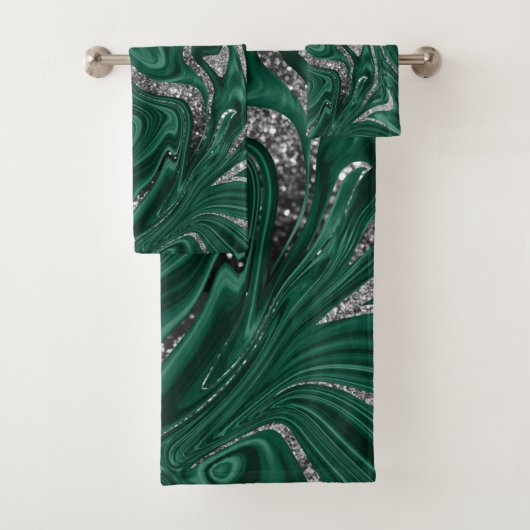 Emerald Green Black Silver Glitter Marble #1  Bad Handdoek (Insitu)