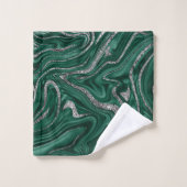 Emerald Green Black Silver Glitter Marble #1  Bad Handdoek (Wasdoekje)