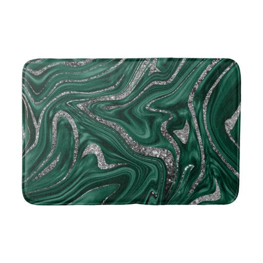 Emerald Green Black Silver Glitter Marble #1  Badmat (Voorkant)