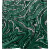 Emerald Green Black Silver Glitter Marble #1  Douchegordijn (Voorkant)