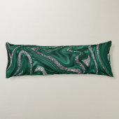 Emerald Green Black Silver Glitter Marble #1 Lichaamskussen (Achterkant)