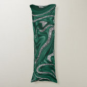 Emerald Green Black Silver Glitter Marble #1 Lichaamskussen (Voorkant Verticaal)