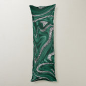 Emerald Green Black Silver Glitter Marble #1 Lichaamskussen (Achterkant (Verticaal))