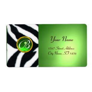 EMERALD GREEN BLACK WHITE ZEBRA FUR MONOGRAM ETIKET