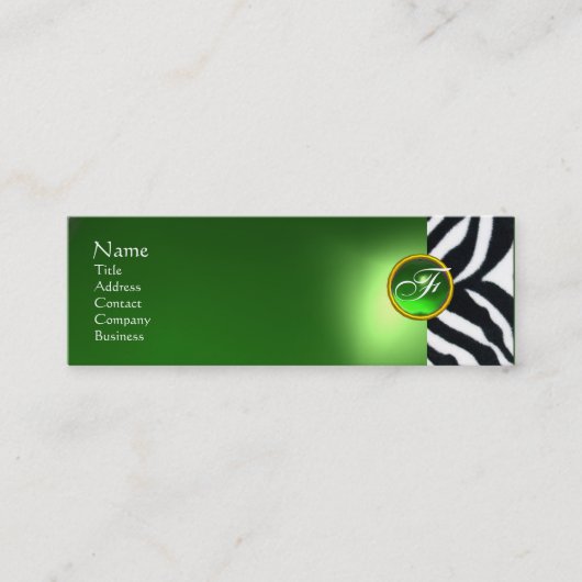 EMERALD GREEN BLACK WHITE ZEBRA FUR MONOGRAM MINI VISITEKAARTJE (Voorkant)