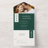 Emerald Green Blocks Fall Weddenfoto All In One Uitnodiging (Binnen)