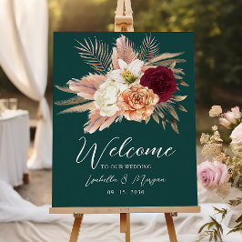 Emerald Green Bloemen Huwelijk Welkom Poster