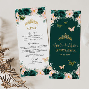 Emerald Green Blush Floral Twins Menu Anniversaire