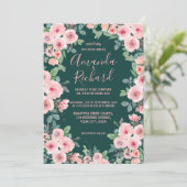 Emerald Green Blush Pink Rustic Floral Wedding Kaart (Staand voorkant)