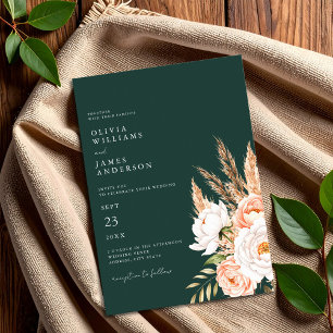 Emerald Green Boho Chic Bloemen Huwelijk Kaart