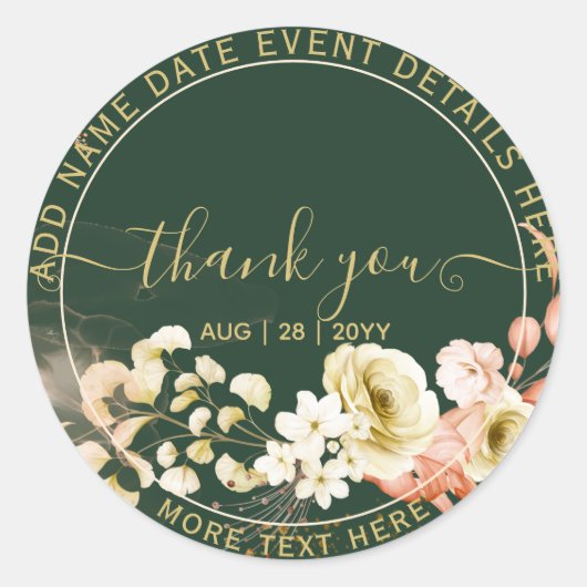 Emerald Green Boho Floral Wedding Ronde Sticker (Voorkant)