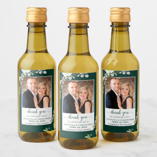 Emerald Green Boho Rozen bruiloft dank u Mini Wijn Etiket (Flessen)