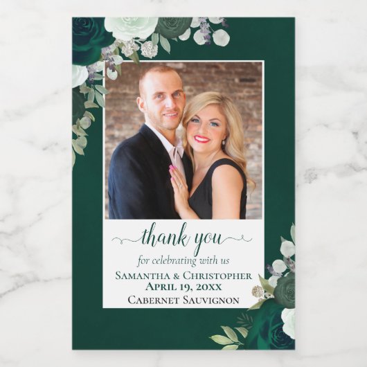 Emerald Green Boho Rozen bruiloft dank u Mini Wijn Etiket (Enkel label)