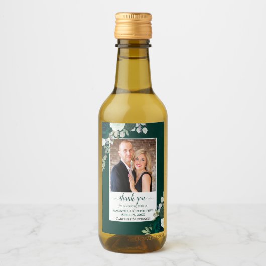 Emerald Green Boho Rozen bruiloft dank u Mini Wijn Etiket (Voorkant)