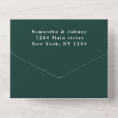 Emerald Green Boho Unique Elegant Script Wedding All In One Uitnodiging (Achterkant)