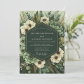 Emerald Green Botanical Bloom Wedding Kaart (Staand voorkant)