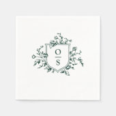 Emerald Green Botanisch Monogram Huwelijk Servet (Voorkant)