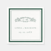Emerald Green botanische kam monogram bruiloft Servet (Voorkant)