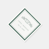 Emerald Green botanische kam monogram bruiloft Servet (Hoek)