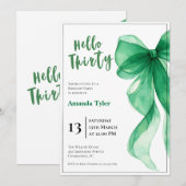 Emerald Green Bow 30th Birthday Invitation Kaart (Voorkant / Achterkant)