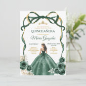 Emerald Green Bow Princess Gold Crown Quinceañera Kaart (Staand voorkant)