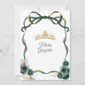 Emerald Green Bow Princess Gold Crown Quinceañera Kaart (Achterkant)