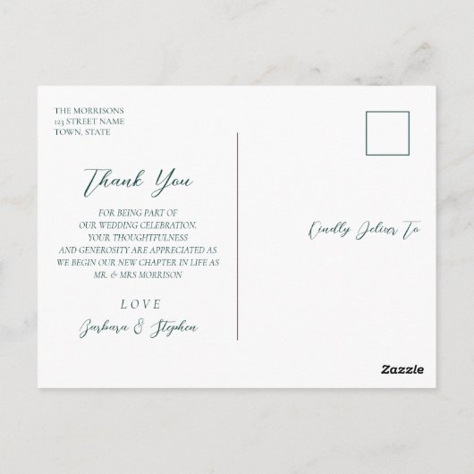 Emerald Green bruiloft dank u Briefkaart (Achterkant)