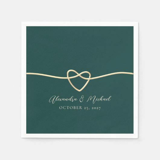 Emerald Green bruiloft servetten met hart (Voorkant)