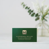 Emerald Green Brushed Gold Monogram Visitekaartje (Staand voorkant)