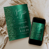 Emerald Green Brushed Metal Script Bewaar de datum Aankondiging