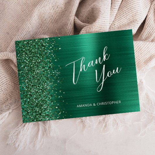 Emerald Green Brushed Metal Wedding Flat Bedankt Kaart
