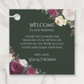 Emerald Green Burgundy Peonies Welcome Gift Label (Voorkant)