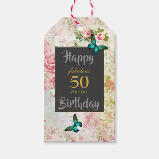 Emerald Green Butterfly op Chic  Collage Cadeaulabel (Voorkant)