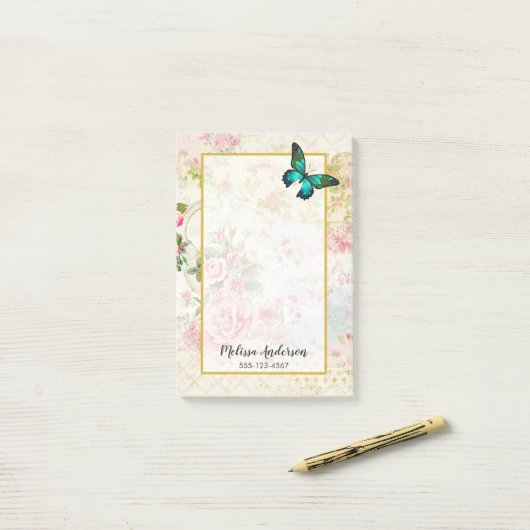 Emerald Green Butterfly op Chic Collage Post-it® Notes (Op bureau)